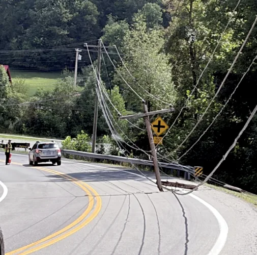 Clipped Pole Upright in the Road